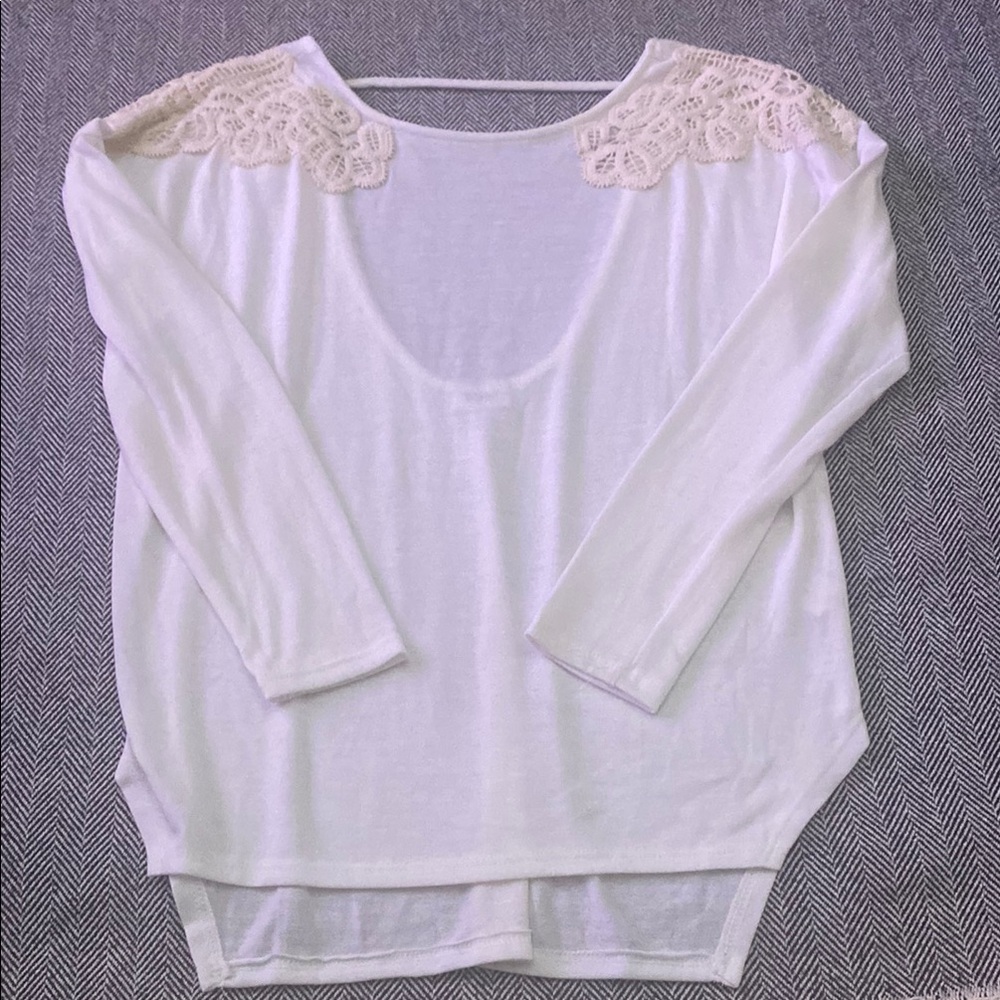 Tobi Cream Boxy 3/4 Sleeve Embellished Blouse